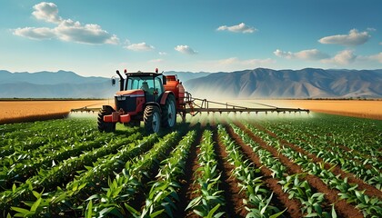 Wall Mural - Irrigation and Tractor Operations in Agriculture Production for Enhanced Food Supply