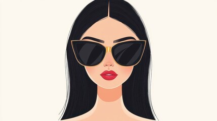 Poster - A chic young woman flaunts trendy sunglasses, showcasing her unique style against a sleek, minimalist backdrop.