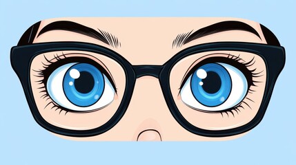 Wall Mural - A vibrant animestyle illustration featuring a girl in stylish ophthalmologist glasses against a clean background.