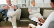 © peopleimages.com - Therapy, clipboard and couple on sofa for counseling session, consulting and advice in office. Psychology, meeting and man and woman on couch for marriage, relationship and communication with notes