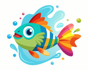 Wall Mural - Rainbow kribensis Fish. Cute Rainbow kribensis in water splash on white background 