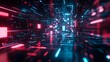 © Kdhtdg - 3D render, abstract futuristic background with neon geometric pattern