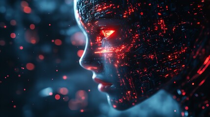 3d illustration Futuristic robot artificial intelligence huminoid AI data analytic technology development and machine learning concept. Global robotic bionic science research for future of human