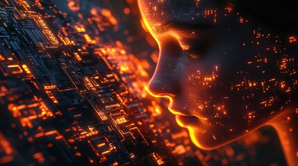 3d illustration Futuristic robot artificial intelligence huminoid AI data analytic technology development and machine learning concept. Global robotic bionic science research for future of human