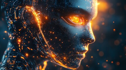 3d illustration Futuristic robot artificial intelligence huminoid AI data analytic technology development and machine learning concept. Global robotic bionic science research for future of human