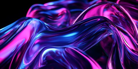 3D render. Abstract background with futuristic fluid glassy silk blue and purple.