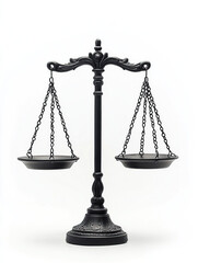 Scales of justice in black, against a white background