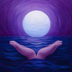 Pisces healer, soft purples, flowing water, ethereal atmosphere, deep compassion