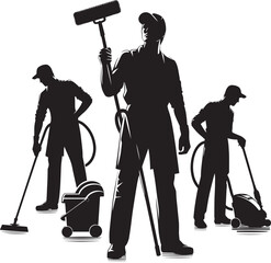 House cleaning person silhouette vector illustration isolated on a white background