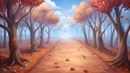 Wall Mural - A Winding Path Through a Misty Autumn Forest