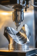 CNC Machine Shapes A Piece Of Titanium For Aerospace Components. The Precision And Strength Of The Material Are Critical