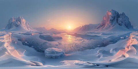 Canvas Print - An immersive 360-degree panorama of an exoplanetary ice world, with frozen landscapes and icy plains stretching to the