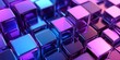 © Kdhtdg - 3D render, an abstract geometri background with neon cubs blue and purple lights shining on the wall blocks