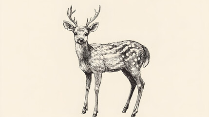 Poster - A black ink sketch of little deer, isolated on white background