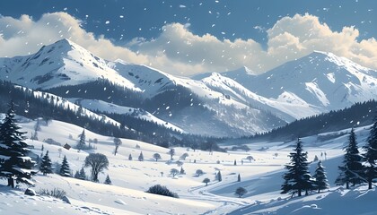 Wall Mural - Intricate Winter Wonderland Patterns in a Snowy Landscape