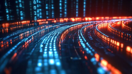 Wall Mural - abstract digital data network with flowing binary code and light trails, symbolizing fast data trans