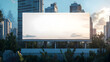 © GT MASTER - White large horizontal billboard mock up on fence wall with urban modern city background