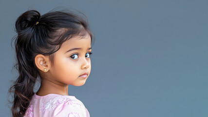 Indonesian little girl wearing saree indian traditional cloth smile isolated