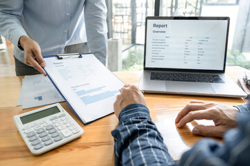 Fototapete - Business partner team working together meeting are discussing and analyzing with new strategic marketing project investment to growth up the profit of project
