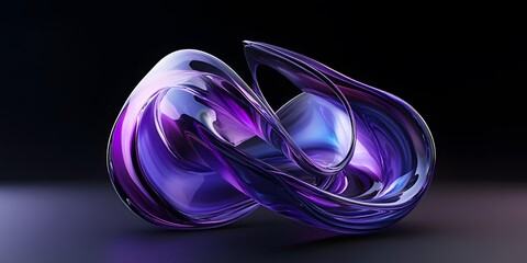 Wall Mural - 3d render, abstract glass shapes with a purple and blue gradient on a black background, elegant curv
