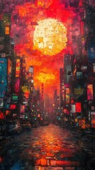 Wall Mural - surreal digital landscape of fragmented tv screen glitchy pixels and distorted images create chaotic