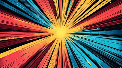 Wall Mural - Abstract Radial Burst with Red, Yellow, and Blue Stripes