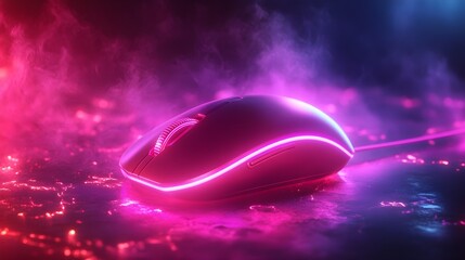 Bright and colorful high-resolution image of a neon-lit computer mouse on display