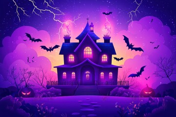 Wall Mural - Haunted House on Spooky Halloween Night