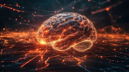 A digital artistic representation of a human brain with neural network connections highlighting the concept of artificial intelligence, cognitive science, and advanced neural computing technologies.