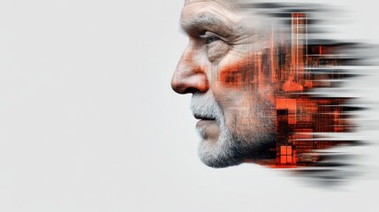 Poster - A man with a beard and grey hair is shown in an abstract image, AI