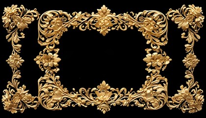 Wall Mural - elegant golden Victorian ornament against a striking black background