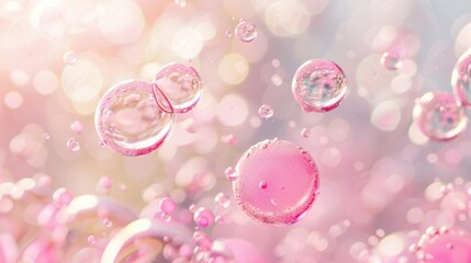 Wall Mural - delicate pink bubbles hover in clear liquid, creating a serene and dreamy atmosphere with soft light