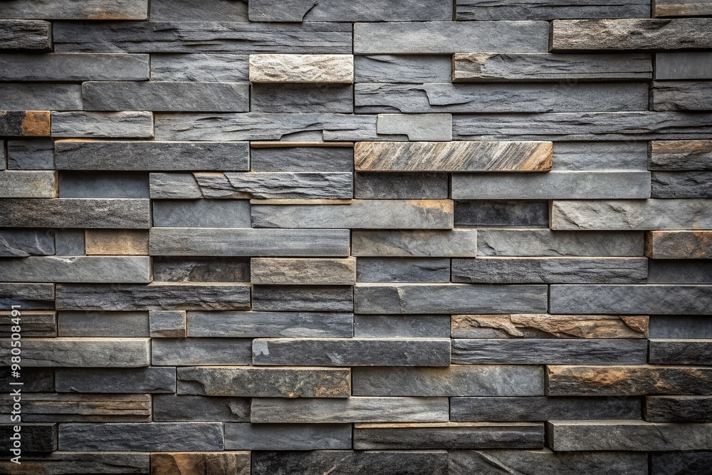 Neutral-toned dark grey slate stone wall with subtle texture and faint ...