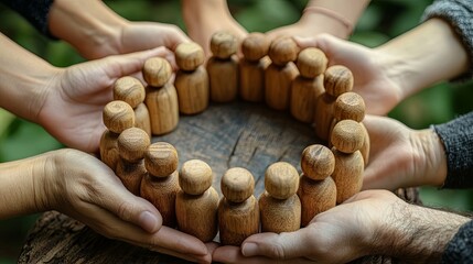 Hands Protecting a Circle of Wooden Human Figures