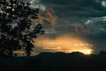 Wall Mural - majestic mountain at sunset with sky and cloudscape, beautiful landscape captured in the evening lig