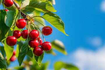 Wall Mural - red cherries on a branch