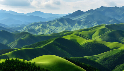 Canvas Print - Continuous mountains with lush green, natural beauty in sight