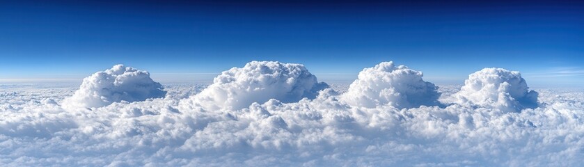 a stunning view of fluffy clouds against a deep blue sky, showcasing nature's beauty and tranquility