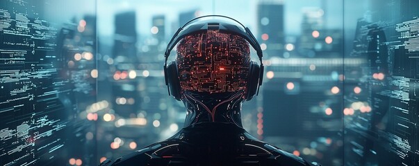 Futuristic AI world, interconnected networks, digital cityscape, advanced technology