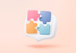 © M.AKA - 3D jigsaw puzzle pieces icon symbol of teamwork. Problem-solving, business challenge of people connect jigsaw, partnership match colleague concept. 3d teamwork idea icon vector render illustration
