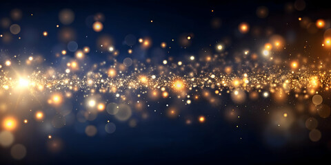 Canvas Print - golden trail of enchantment: a dazzling river of golden particles dances across a deep blue expanse,