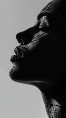 Poster - A profile view of a person's face with musical notes painted on. AI.