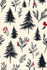 Poster - Pine Trees with Berries