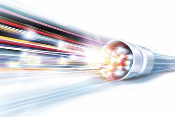 Fototapete - A futuristic array of glowing fiber optic cables representing high-speed data transfer and advanced digital communication in a modern technological network