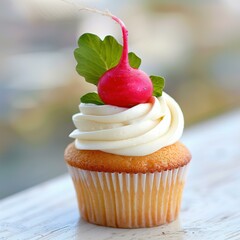 Poster - A cupcake with a radish on top. AI.