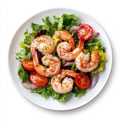 Wall Mural - Salad with shrimps in a white plate