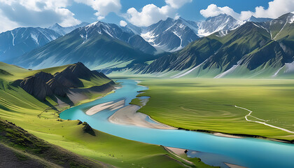 Wall Mural - The magnificent scenery of Duku Highway at Nalaite section, with mountains and winding rivers.