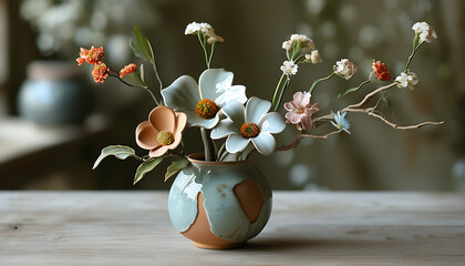 Canvas Print - Artistic floral design by professional female florist with handmade ceramic work.