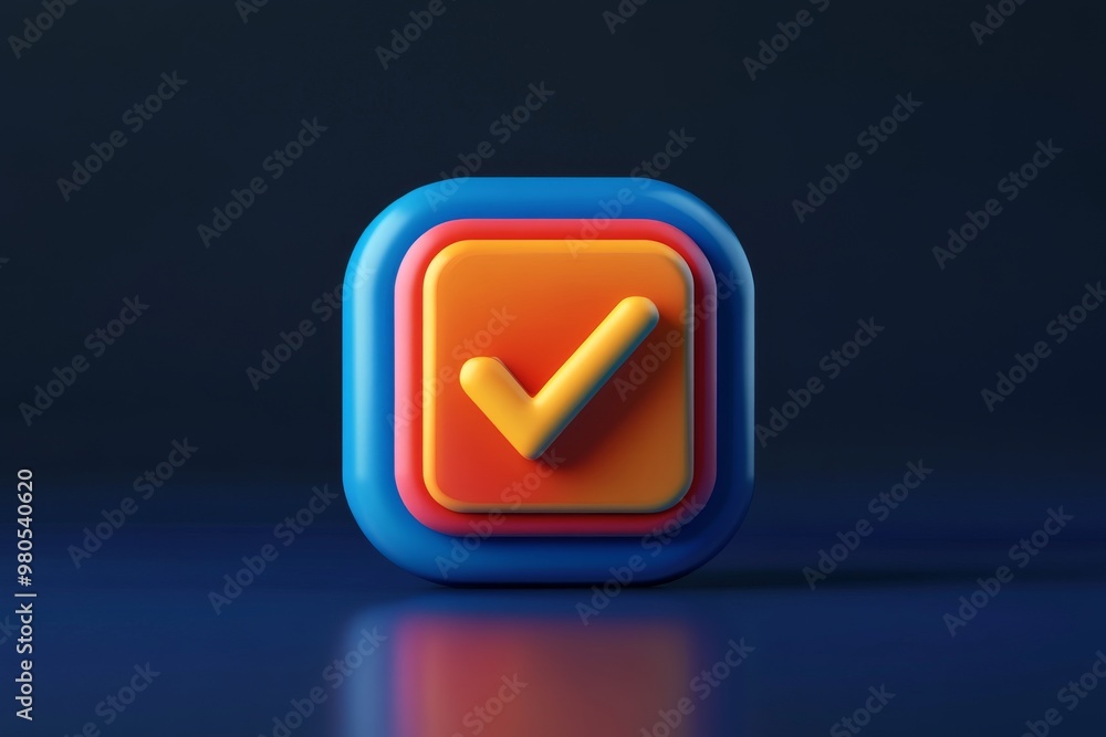 3D checkmark icon in a rounded blue square representing task approval ...