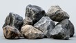 © MakoPoko - Realistic 3D render of a collection of large stone rocks arranged on a transparent background, each with unique textures and rugged surfaces